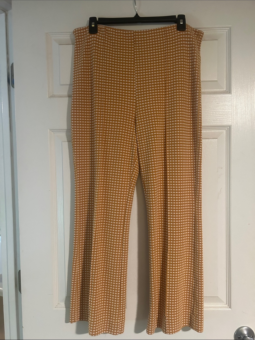 Anthropologie Mustard and White Gingham Cropped Wide-Leg Pants